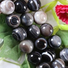 Natural 10mm Black Stripe Agate Onyx Gemstone Round Loose Beads 15"