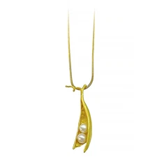 Pea Pod 2 Pearl Pendant Necklace By Michael Michaud  - #7840 V Gold Plate
