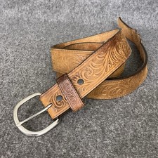 VTG Justin Tooled Leather Belt Mens 42 Brown Western Cowboy Work MADE IN USA