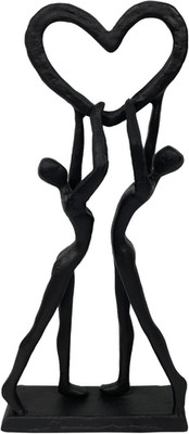 Iron Couple Sculpture for Love, Romantic Abstract Two Figures Holding Heart Stat