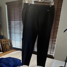 Anne Klein Women's Black Flat Front Pull On Stretch Pants Viscose Nylon Elastane