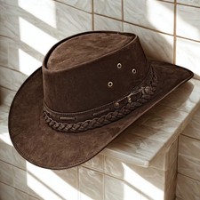 Distressed Leather Cowboy Hat Western Outback Studded Wide Brim Vintage Hat