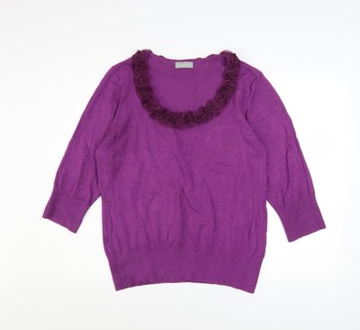Marks and Spencer Damen Lila Größe 18 Rüschen Rundhalsausschnitt Pullover
