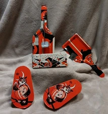 VTG Lot Of 5 Halloween Tin Noisemaker US METAL TOY MFG CO. Owl  Cat Moon Witch