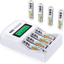 EBL Rechargeable AAA Batteries 8 Packs High 8 AAA 907 Charger, White