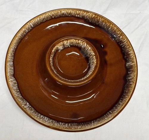 Kathy Kale Pottery Brown Drip Glaze Chip and Dip Bowl 12", #7