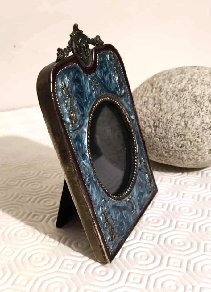 petit cadre photo ancien en bronze vitre en verre vintage - Photo 2/4