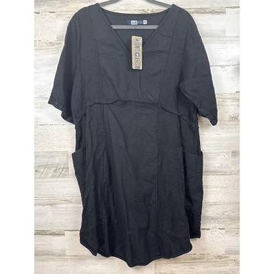 Blue Fish Womens S M Oversized Black Linen Organic Cotton Boho Midi Dress NWT