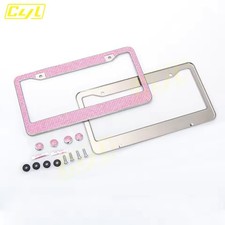 Luxury Bling Rhinestone License Plate Frame Set Stainless Steel Crystal Cover