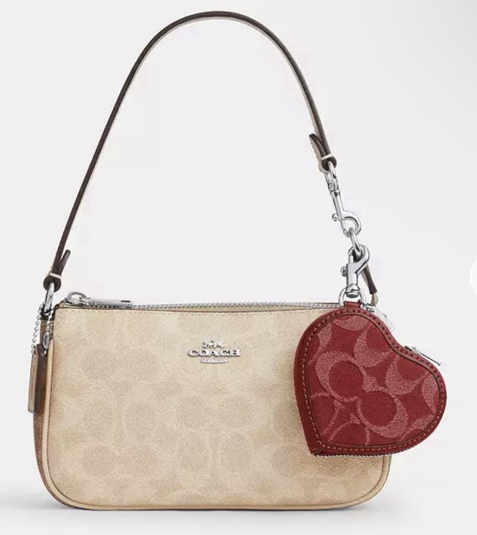 NWT Coach Heart Bag Charm in Signature Denim CDC91 Silver Red Denim/ Leather thumbnail 2