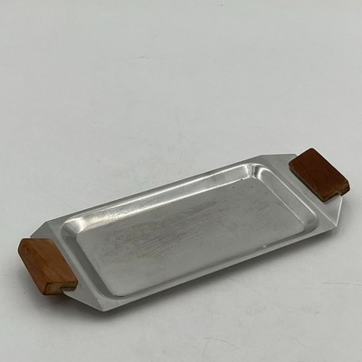 VTG Gense Sweden MCM Style Stainless Steel Wood Handle Coin Ring Trinket Tray