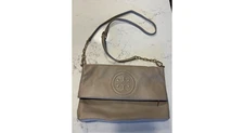 Tori Burch Foldover Bombe Crossbody Bag, Taupe, Very Good Used Condition