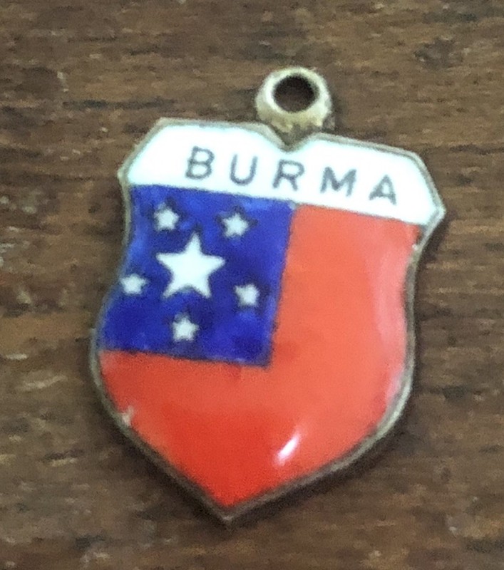 Vintage BURMA Silver PLATED Enamel Travel Shield Charm