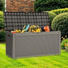 Uforic 60 Gallon Resin Deck Box,Outdoor Rattan Storage Box,Weatherproof Lockable