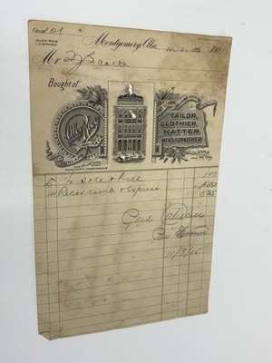 Montgomery, AL Alex Rice Tailor - Clothier Vintage Invoice 1905