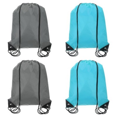 Drawstring Backpack, 4Pcs Draw String Backpack(Dark Grey/Azure, 13.4''x16.9'')