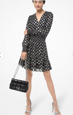 MICHAEL MICHAEL KORS Women's Black Silver Polka-Dot Printed Size Medium $165