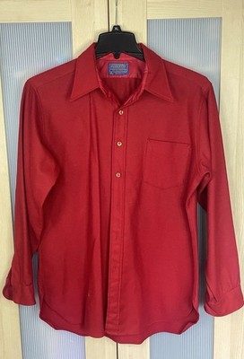Vtg Pendleton MADE IN USA 100% Virgin Wool Button Front Shirt Red Sz L Men