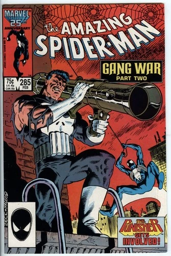 Amazing Spiderman 285 From 1985 By Marvel Comic Gang War Part 2 Punisher Cover