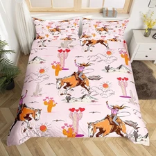 Pink Howday Duvet Cover Boys Girls Twin Size Weatern Decor Bedding Set Wild W...