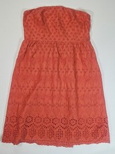 Old Navy Strapless Eyelet Mini Tube Dress Womens Size 12 Rbel Red Floral Lace