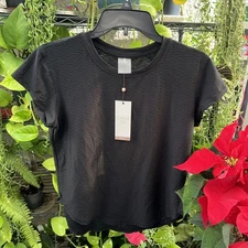 Womens Calia Pure Black Top NWT Short Sleeve Renew Tee Size Small