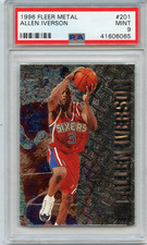 1996-97 FLEER METAL #201 ALLEN IVERSON ROOKIE CARD RC, 76ERS HOF - PSA 9 (06065). rookie card picture