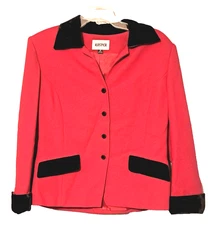 Kasper Womens Blazer 12 Red Black Button Up Lined Silk Blend Office Career