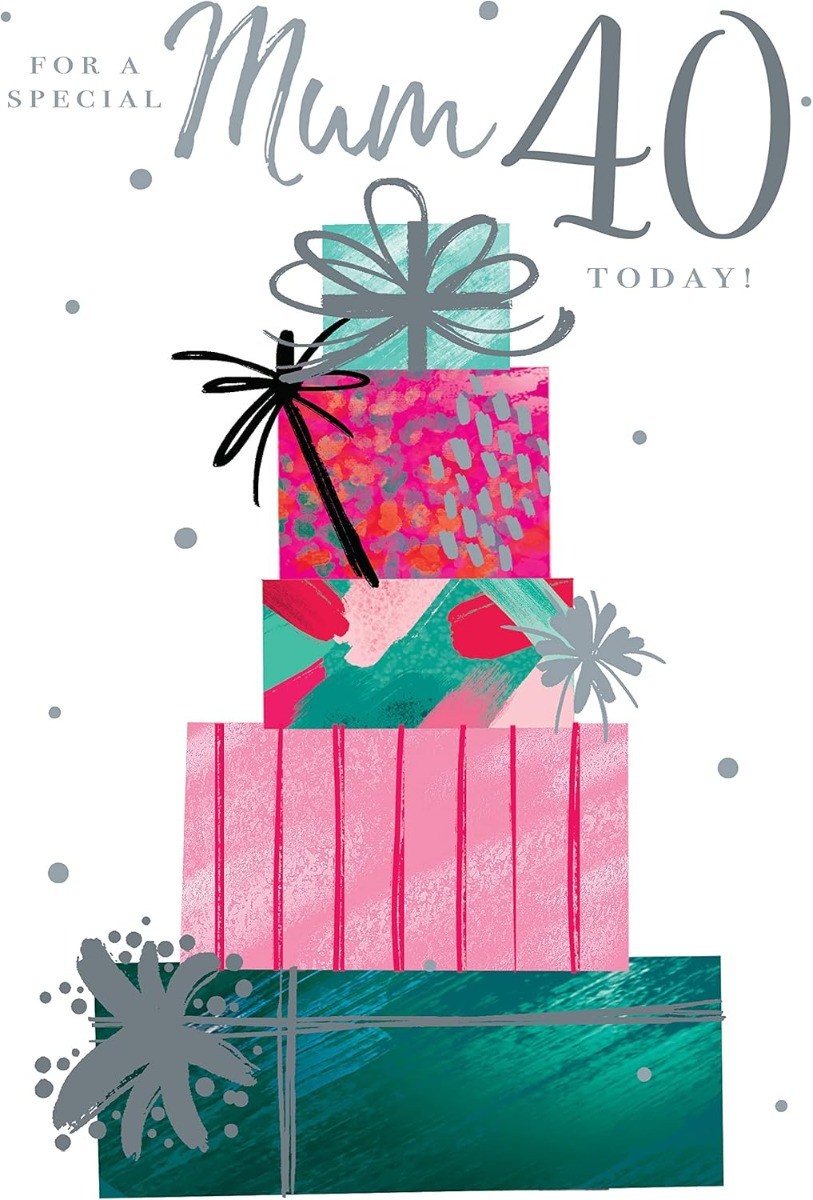 Mum 40th Birthday Card. Presents Design. 23x15cm