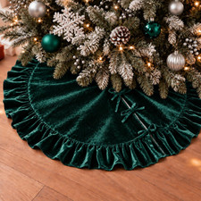 Luxury Velvet Christmas Tree Skirt, 48", Green