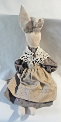 Vintage 90's Handmade Cloth Fabric 12  Bunny Rabbit Rag Doll