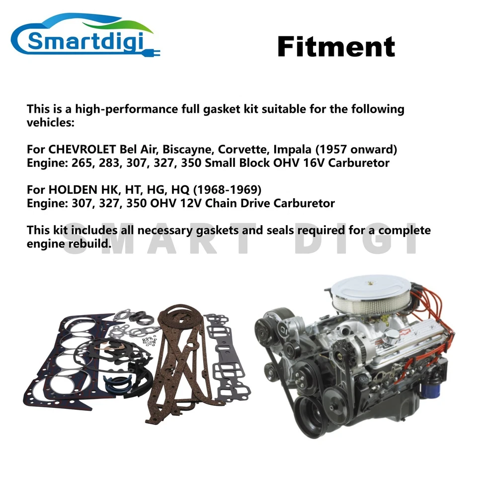 New Full Gasket Kit For Chevrolet 265 283 307 327 350 Small Block GM Holden - image 2 of 4