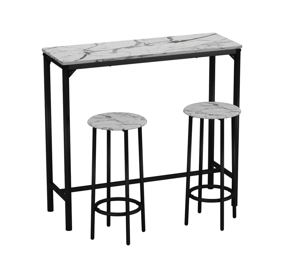3Pc Bar Table & Stools Set Home Kitchen Dining Breakfast Industrial Furniture - Image 2 of 4