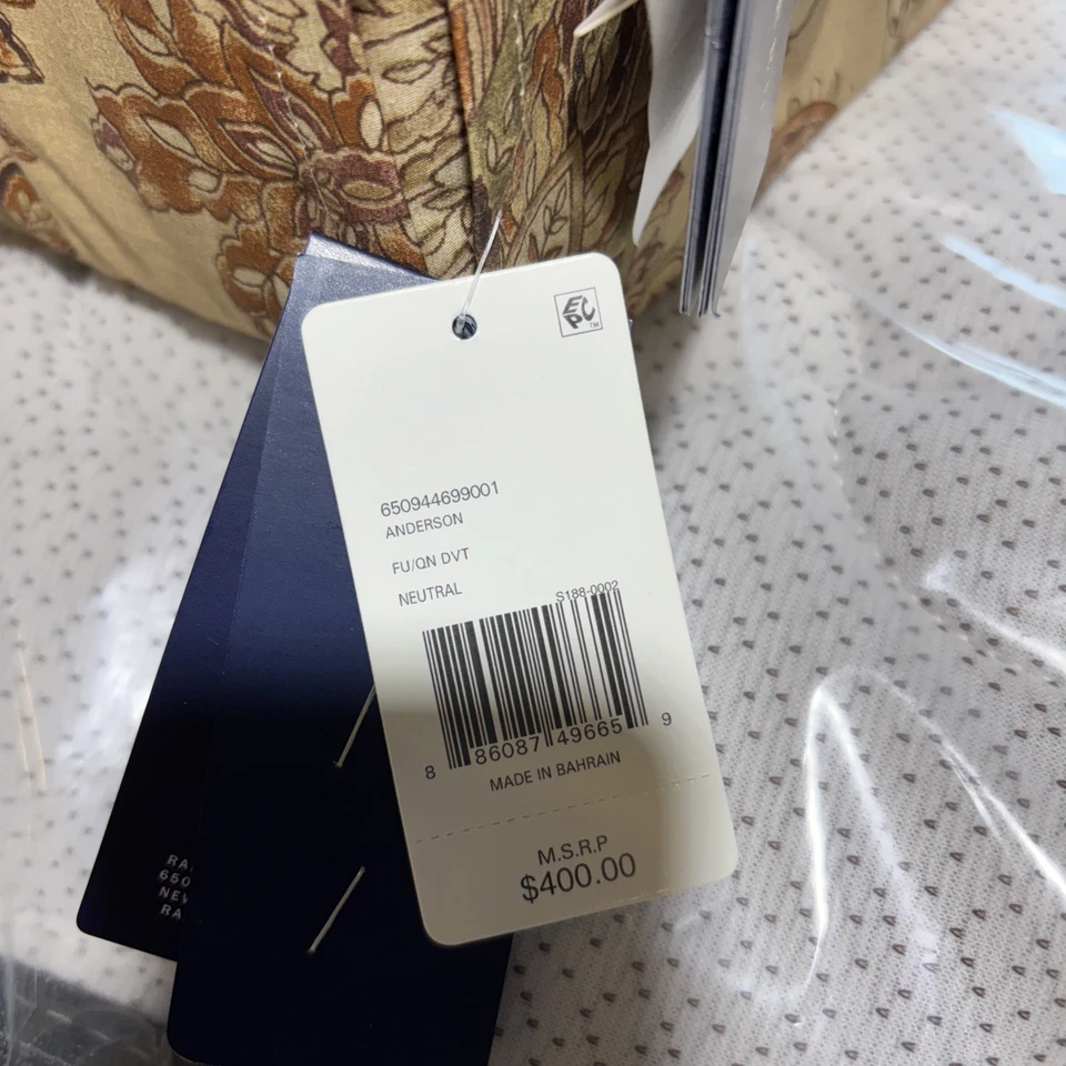 Funda nórdica Ralph Lauren Anderson cachemira completa/reina neutra/borde azul marino $400 Foto 4 de 4