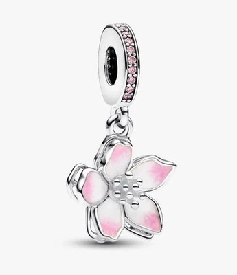 AUTHENTIC PANDORA:  Pink & White Cherry Blossom Dangle Charm, New, Never worn