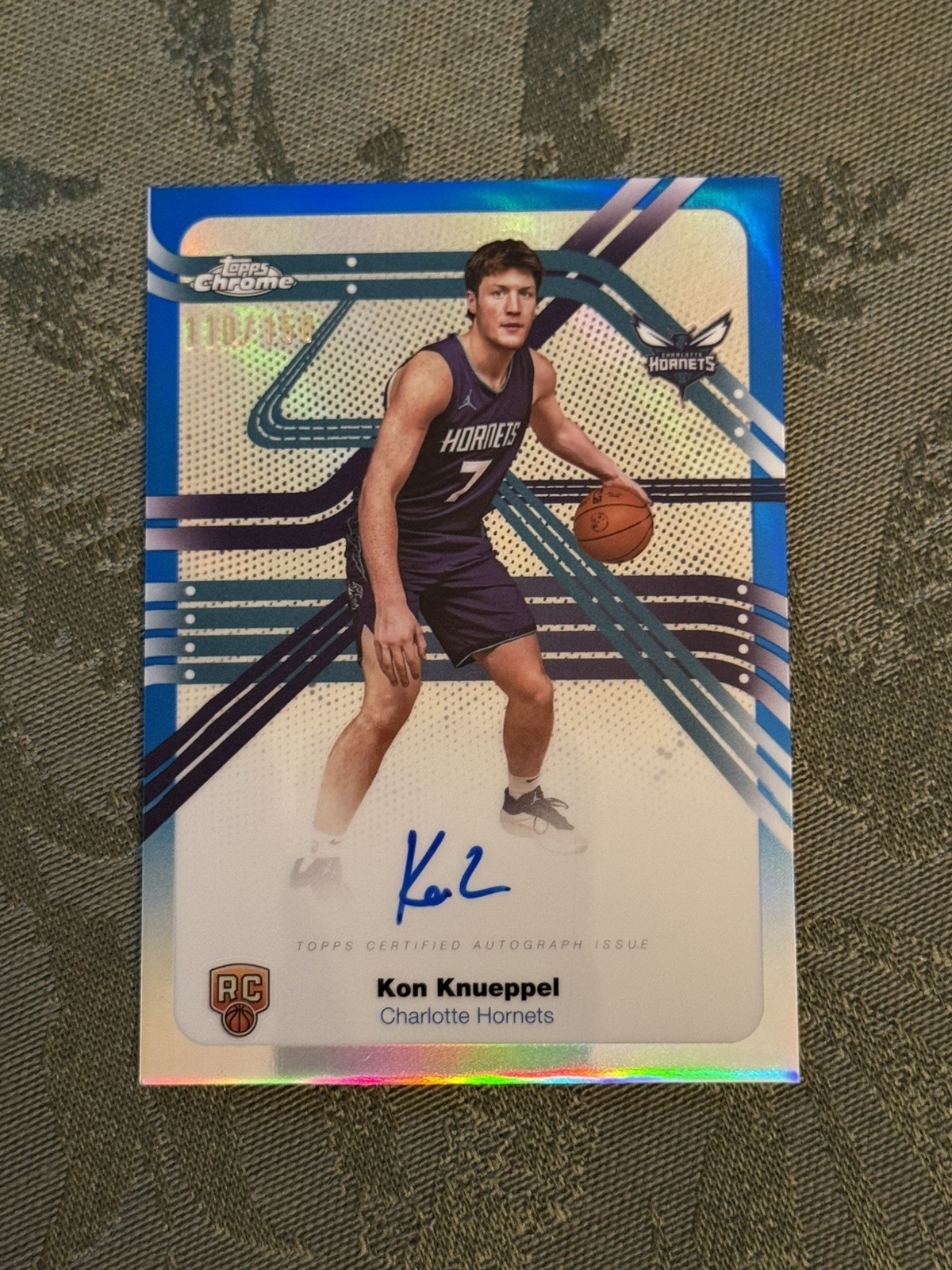 Kon Knueppel 2025-26 Topps Chrome Next Stop Blue RC Auto /150 On Card Autograph