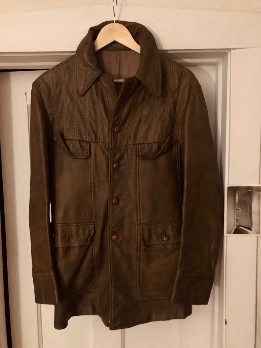 Vtg Californian 60/70s Belted Leather Bootlegger Coat Coffee Cali Sportswear Co View 2