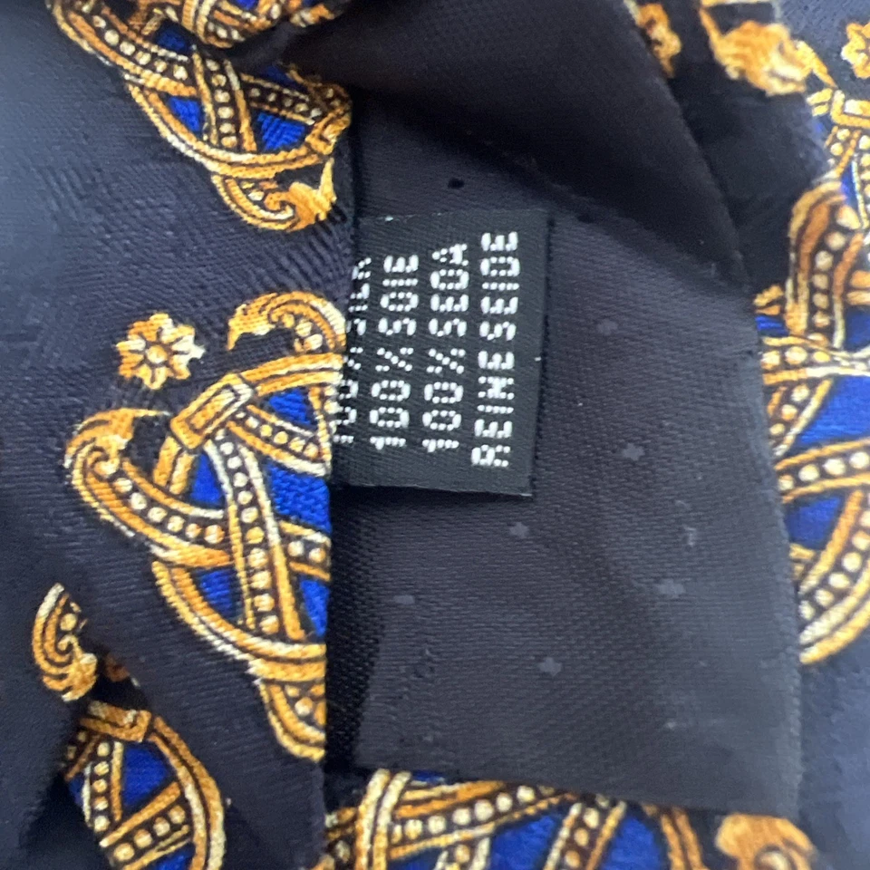 Corbata Fratelli Moda 100% Seda Hecha en Italia Azul y Dorado Foto 4 de 4