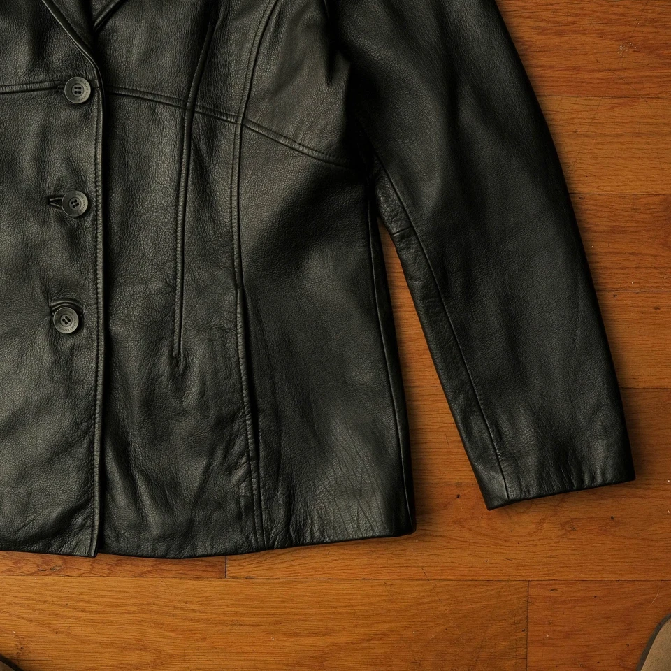 Chaqueta Blazer Wilsons Cuero Negra Mujer XL Botón Frontal A Medida Clásica Otoño Foto 4 de 4