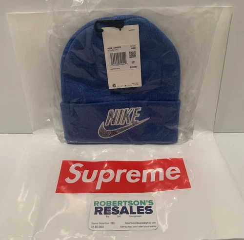 Bonnet bleu Supreme NY Nike logo peau de serpent DS SS21 AUTHENTIQUE