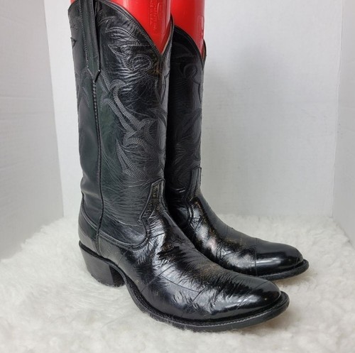 Rio of Mercedes Eel Skin Cowboy Boots Women’s Size 6 Handmade Black Western USA