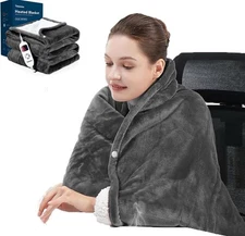 Yokimisu Heated Blanket Soft Flannel & Cozy Sherpa - Baby Blue - 50x60 Inches