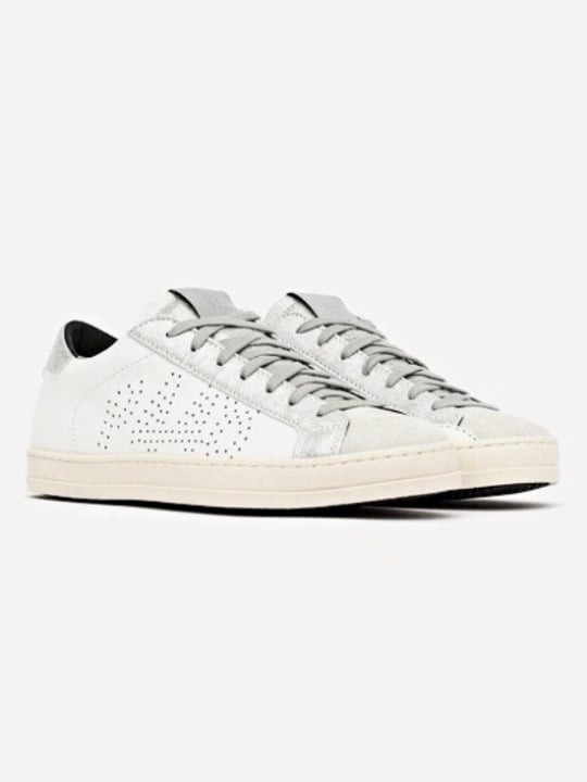 Zapatilla deportiva John P448 para mujer plateada brillante cuero blanco talla 39 (precio de venta sugerido por el fabricante $295)