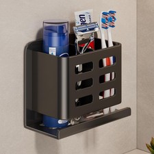 Black Wall-Mounted Toothbrush Holder, Aluminum Material Shower Shaver Storage...