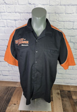 Harley Davidson Shirt Mechanic Shop Black Orange Embroidered Logo Men's Size XL