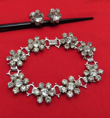 Juego de pendientes pulsera diamantes de imitación vintage cristal facetado transparente flor lote 7h - Imagen 2 de 14