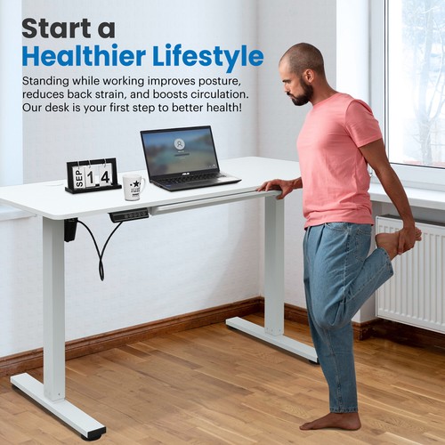 47 x 24 Inch Adjustable Height Standing Desk Computer Office Table Drawer White - Picture 7 of 7