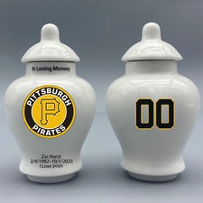 Ceramic Baseball Urn   Pittsburgh Pirates Theme, Custom Text  Number
