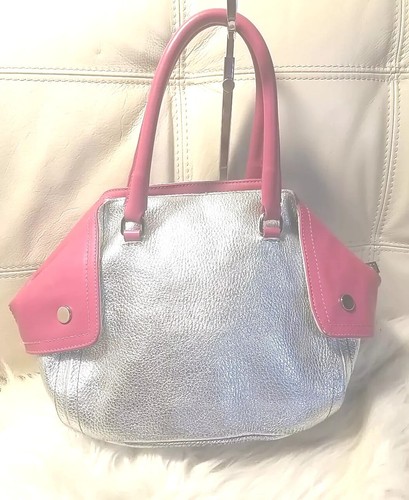 Bevini Modena Bag Pink Italy Metallic Silver Medium So cute! Retails $325 - Picture 2 of 18