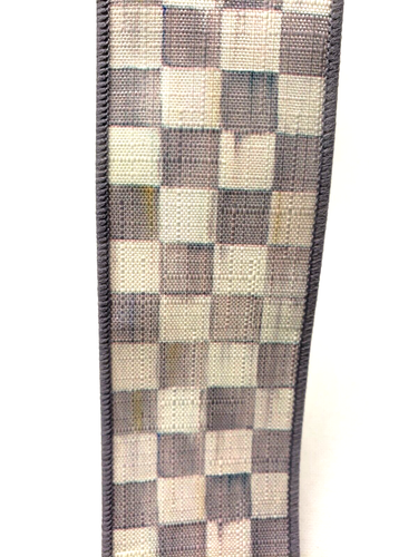 MacKenzie Childs Gray Silver Sterling Check Ribbon 2" wide Sold by the Yard - Picture 3 of 3